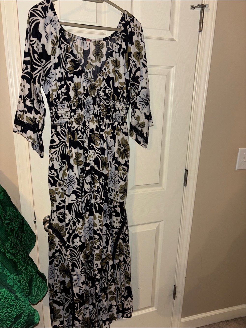 Free People Black, White & Olive Floral Maxi Dress